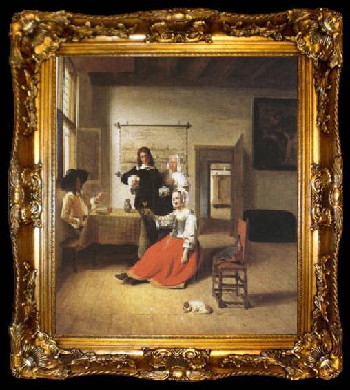 framed  Pieter de Hooch A Woman Drinking with Two Gentlemen) (mk05), ta009-2